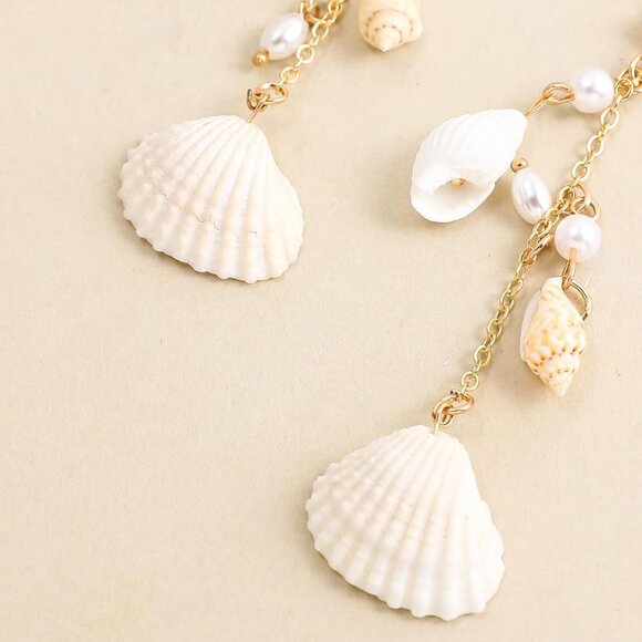 Sea Shell Faux Pearl Long Dangle Earrings Beach Holiday Jewelry for Women Girls - Picture 5 of 5